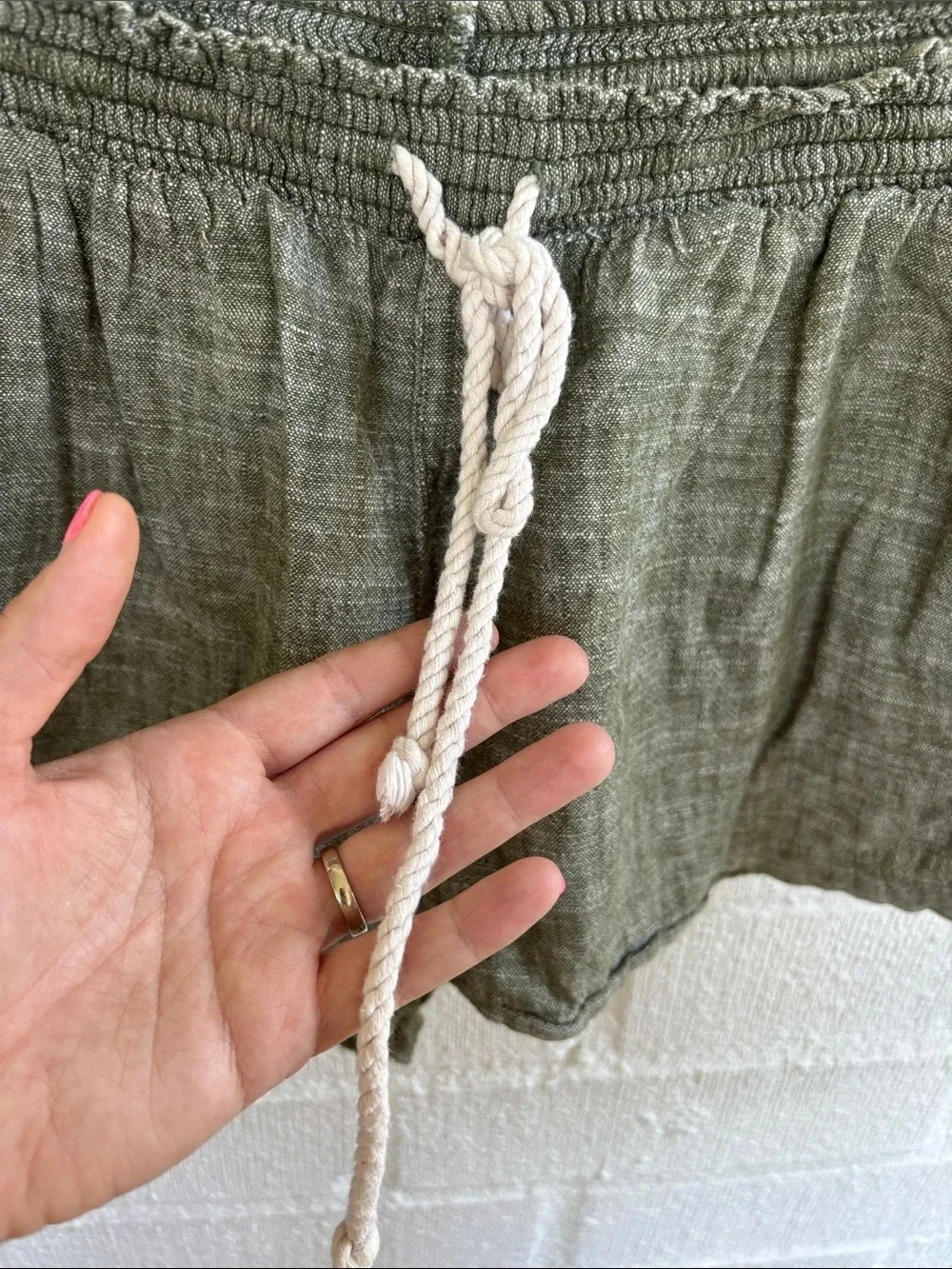 Mossimo Supply Co. Linen Olive Green Drawstring Lounge Shorts with Pockets sz XL